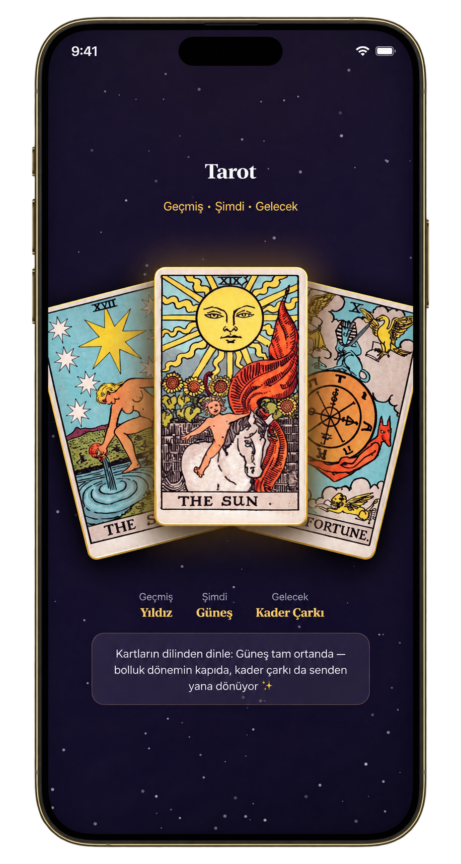 Falm tarot kartları ekranı