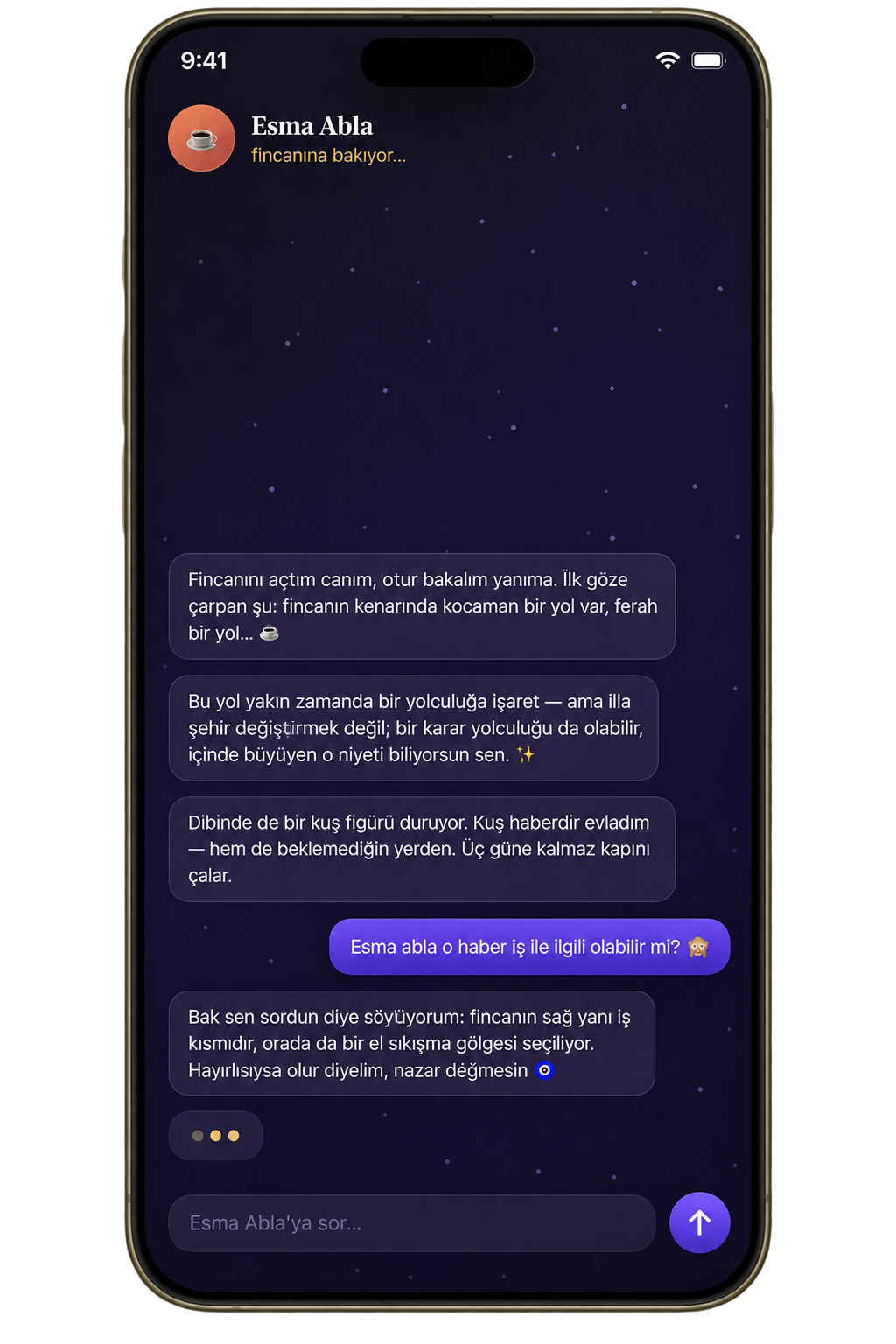 Falm yorum sonrası sohbet ekranı